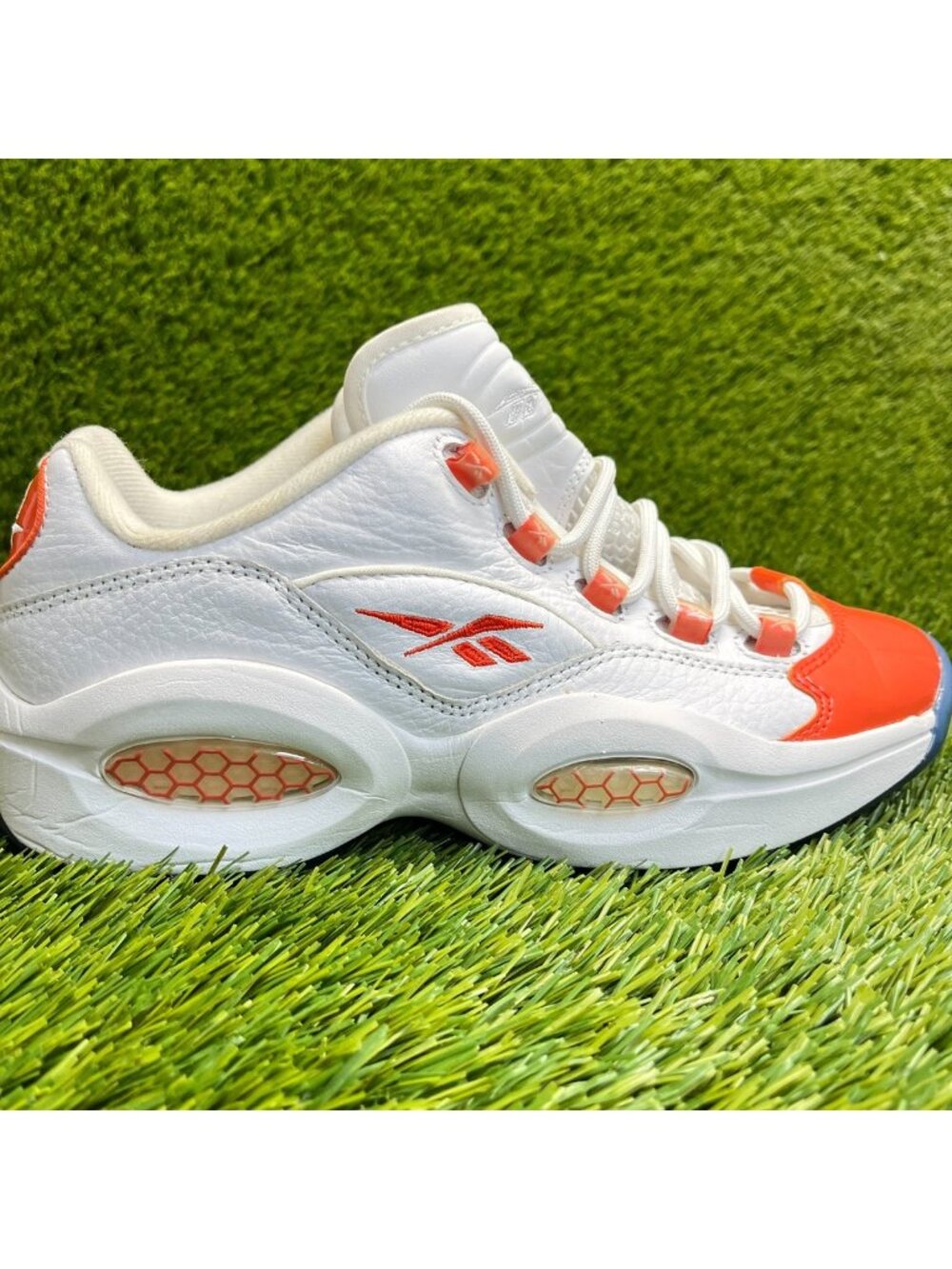 Reebok Question Low GS Boys Size 7Y White Orange Athletic Leather Shoes Sneakers